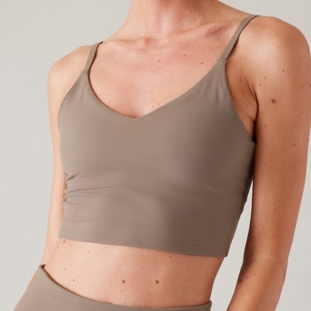 Athleta Elevation Crop‎ Tank Top Women Small Brown Built-in Shelf Bra Adjustable